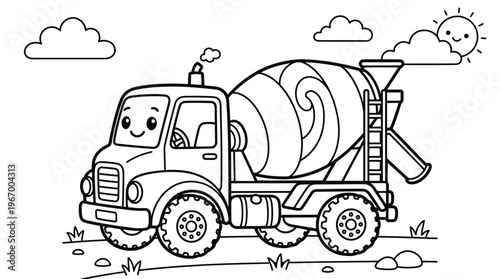 Smiling Cement Mixer Truck Vehicle.
