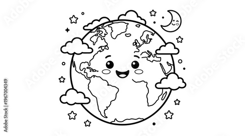 Smiling Earth Cartoon Character Face.