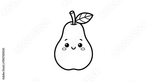 Smiling Cartoon Pear Fruit Character Face.