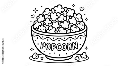Colorful illustration of popcorn bucket.