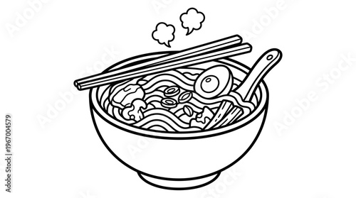 A bowl of noodles with chopsticks.