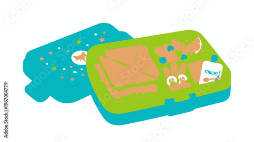 Colorful lunchbox with cartoon character design.