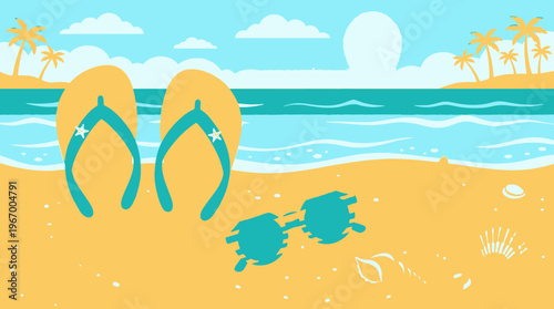 Turtle on the sandy beach shore.