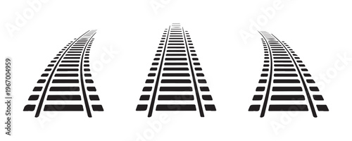 Three rail track perspectives showcasing railway infrastructure and linear movement.