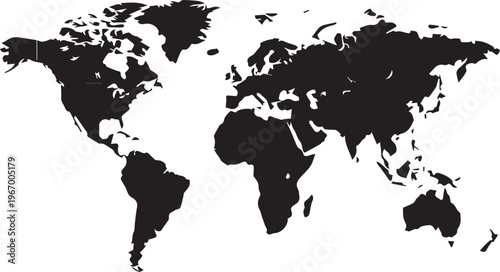 World map silhouette vector illustration for global geography and international education