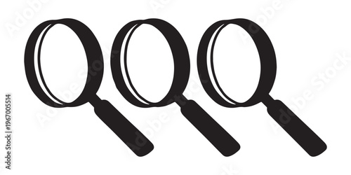 Three simple black and white magnifying glass icons arranged horizontally in a row against a clean white background.