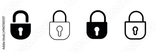 Lock icon set with padlock and encryption symbols representing security, data protection, and digital safety in vector illustration
