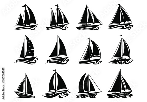 Collection of black sailboat icons