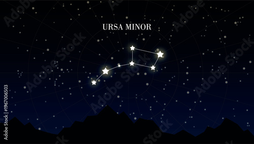 Ursa Minor zodiac Star constellation on dark background of night sky with stars. Astrology or astronomy vector design element