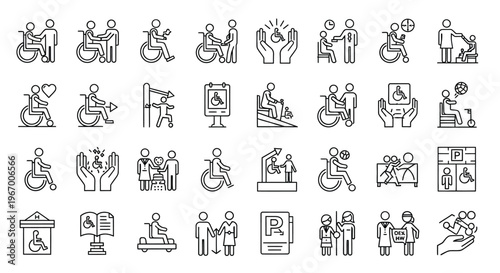 Accessibility icons depicting people with disabilities and inclusive environments
