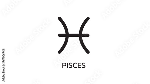 Pisces zodiac sign icon with black minimalist symbol and text on a white background, representing the astrological constellation