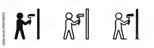Person Painting Wall with Roller Icon Set - Home Renovation DIY Symbol