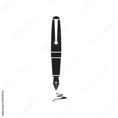 Black And White Fountain Pen Illustration Creating A Simple Elegant Ink Stroke.