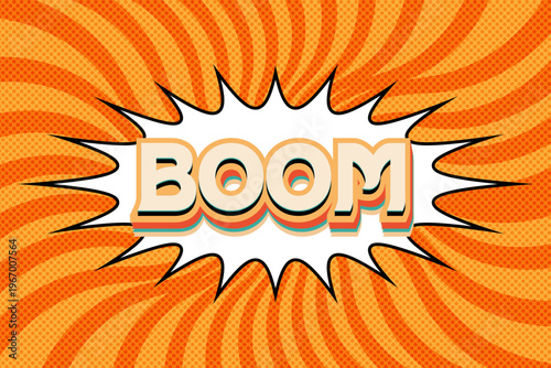 vibrant comic book style boom graphic with dynamic orange background illustration