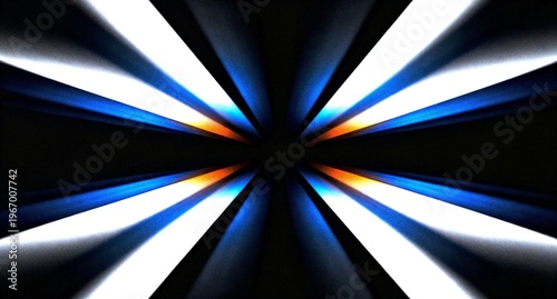 Abstract diagonal white blue and orange gradient on black background, shapes, grainy texture, banner, backdrop design