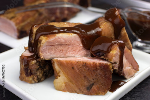 Smoked pork ribs with barbecue sauce