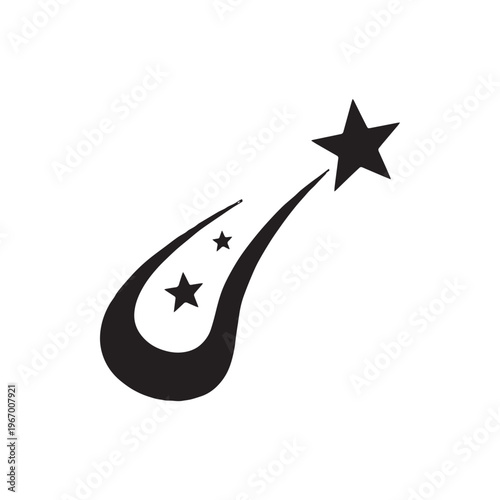 Black And White Stylized Crescent Moon With Three Sparkling Stars Graphic.