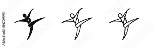 Ballet Dancer in Arabesque Pose Icon Set - Elegant Dance Performance Symbol