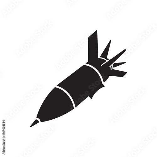 Bold Black And White Stylized Illustration Featuring A Heavy Aerial Bomb Design. 
