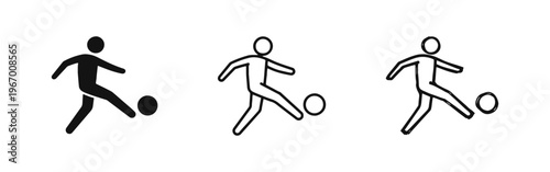 Soccer Player Kicking Ball Icons - Football Sport Symbols in Various Styles