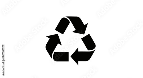 Black and white recycle symbol on white background for environmental concepts