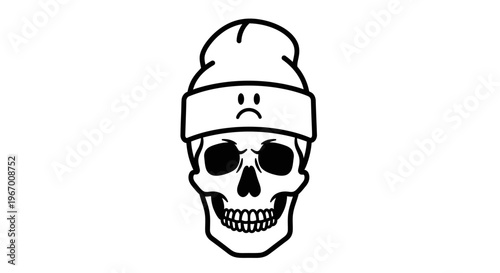 Black and white skull with beanie simple illustration graphic design
