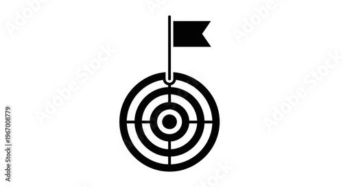 Black and white target illustration with flag showing goal achievement