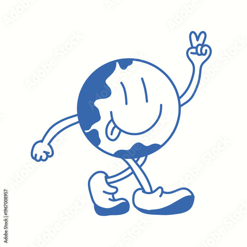 hand drawn globe earth retro cartoon mascot character illustration