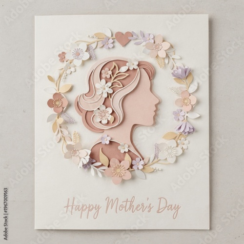 mother's day card with flowers and woman silhouette