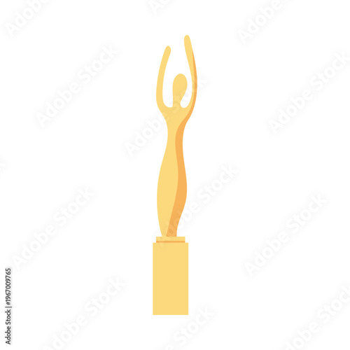 Minimal golden premiere trophy with abstract human figure on white isolated background vector illustration