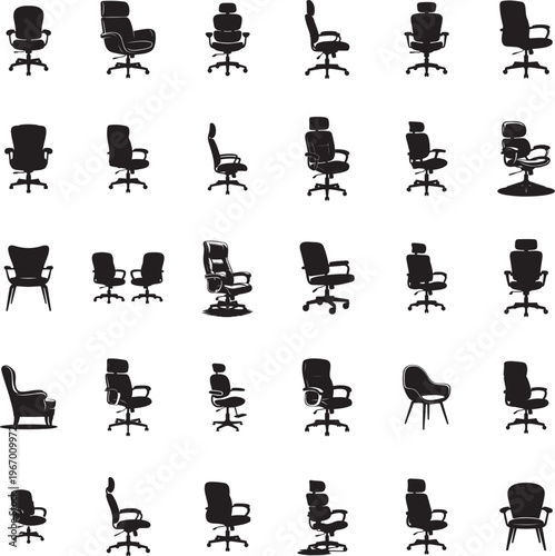 Office chair silhouette design set