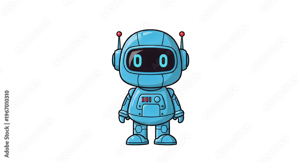 Naklejka premium Cute robot character, blue metallic illustration, cartoon style, robotic figure