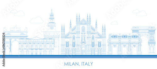 Outline Skyline panorama of city of Milan, Italy - vector illustration