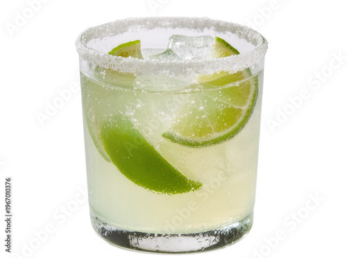 Fotografía Refreshing margarita cocktail with lime wedges and ice, featuring a perfectly sa