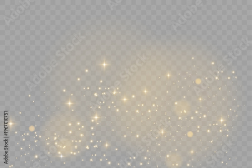 Golden Dust Light PNG.Light Effects Background. Glowing Christmas Dust Backdrop with Bokeh Confetti and Sparkle Overlay Texture, Ideal for Stock and Design Projects.	