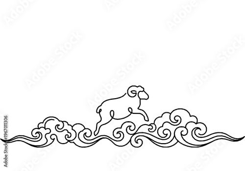 Modern Monoline Sheep and Chinese Auspicious Clouds Background