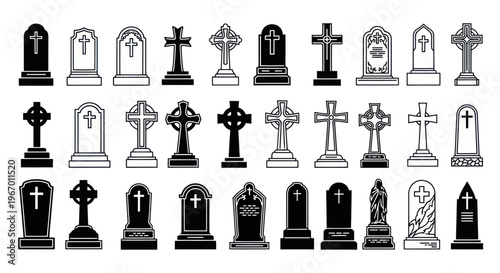 Grave Markers Collection: Tombstones, Crosses, and Memorials