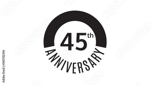 Circle logo with '45th Anniversary' text elegantly curved around a bold black numeral 45 featuring symbol, celebration, event with milestone and