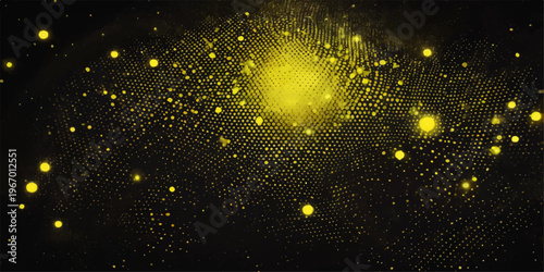 Abstract light background with glowing dots and fiber optic light spots resembling stars in a blue night sky