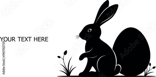 Easter day silhouette black rabbit and egg spring holiday celebration festive design