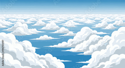 A pixel art expanse of fluffy white clouds against a gradient blue sky