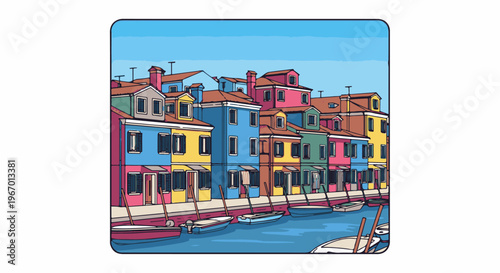 Colorful buildings line a canal with boats docked along the waterfront