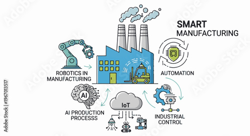 Smart manufacturing concept with robotics, AI, IoT, and automation