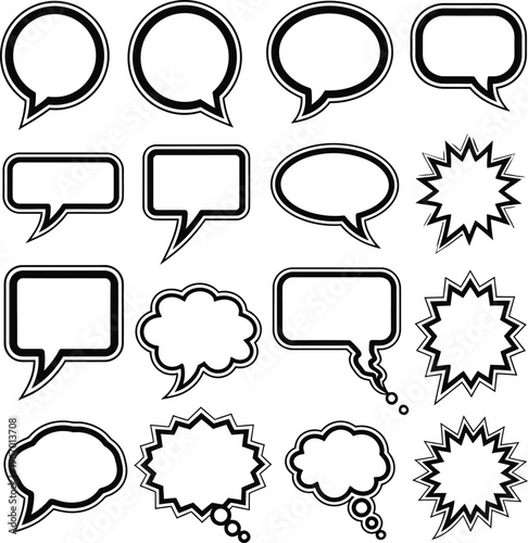 Collection of blank speech bubbles and thought balloons
