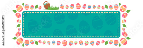 Turquoise Happy Easter day speech bubble with color eggs. Holy Easter day banner, poster, social media post layout, quiz backdrop, square banner design template set. abstract blue shape with eggs