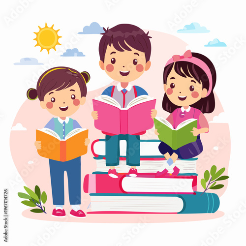 子供の学習と読書 楽しく学ぶ教育のベクターイラスト