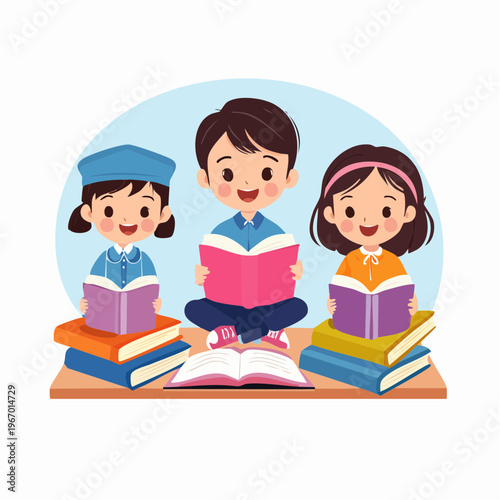 子供の学習と読書 楽しく学ぶ教育のベクターイラスト
