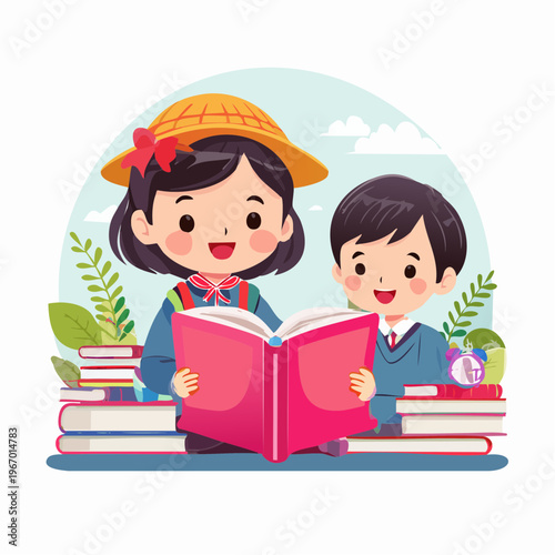 子供の学習と読書 楽しく学ぶ教育のベクターイラスト