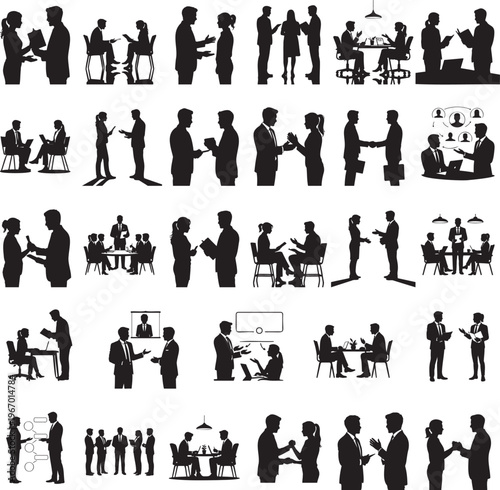 Onboarding scene with mentor guiding new hire silhouette design set