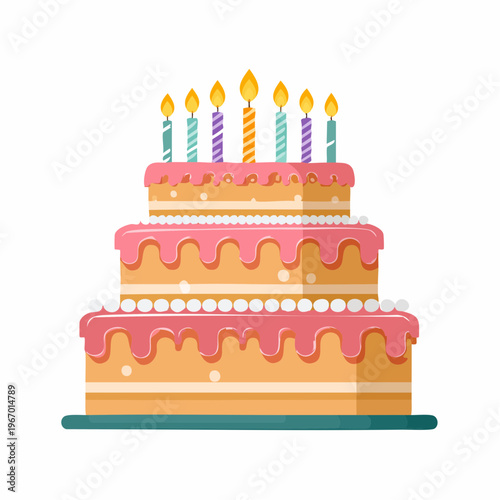 バースデーケーキとろうそく 誕生日のお祝いベクターイラスト
